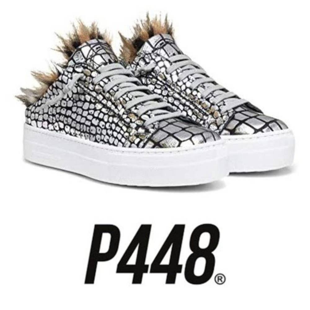 P448 Women's Clara Crackled Leather Open Back Platform Sneakers in Size 39 EU